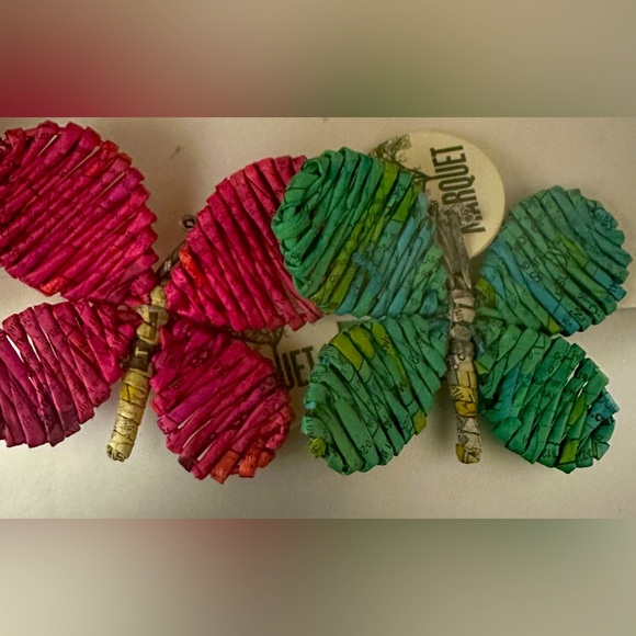 NWT Marquet Fair Trade Artisan Upcycled Butterfly Butterflies Ornament Set OOAK - Picture 7 of 8